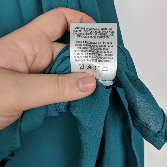 Metaphor Button Down Lace Teal Long Sleeve Top - Picture 6 of 6